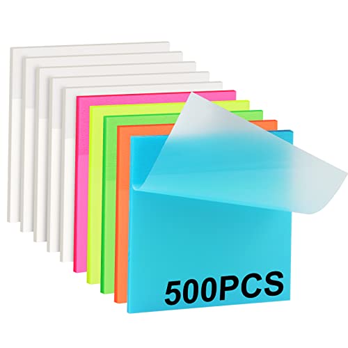 Transparente Haftnotizen, Gelanty 500 Blätter Farbige Transparent Sticky Notes Set, Wasserfest Selbstklebendes Haftnotizen für Büro und Studenten, 10 Sätze à 50 Post-Its, 75 x 75 mm von Gelanty