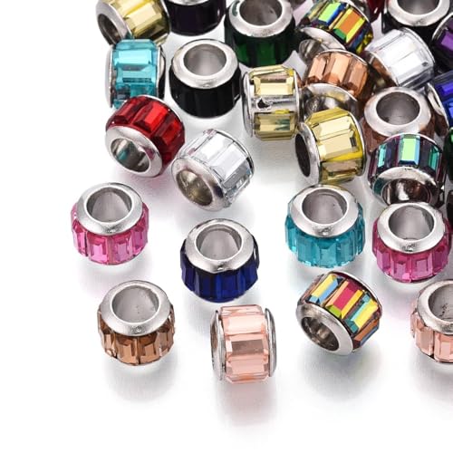 Gelirda 100 Stück bunte europäische Glasperlen, facettiert, großes Loch, Abstandshalter für Halsketten, Armbänder, Ohrringe, Schmuckherstellung von Gelirda