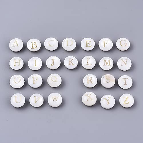 Gelirda 26 Stück natürliche Süßwasser-Muschel-Alphabet-Buchstaben-Abstandshalter-Perlen, flach, rund, Initialen-Buchstaben-Perlen für Schmuckherstellung, Handwerk, Armband Gelirda 26 Stück natürliche Süßwasser-Muschel-Alphabet-Buchstaben-Abstandshalter-Perlen, flach, rund, Initialen-Buchstaben-Perlen für Schmuckherstellung, Handwerk, Armband von Gelirda