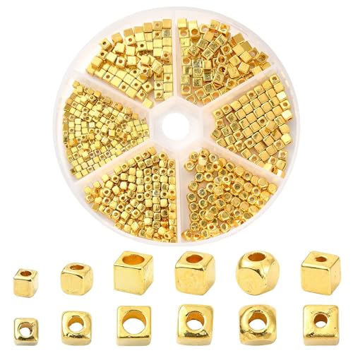 Gelirda 800 Stück Metallwürfel, Abstandshalter, goldene quadratische lose Perlen für Schmuck, Halsketten, Armbänder, Basteln Gelirda 800 Stück Metallwürfel, Abstandshalter, goldene quadratische lose Perlen für Schmuck, Halsketten, Armbänder, Basteln von Gelirda