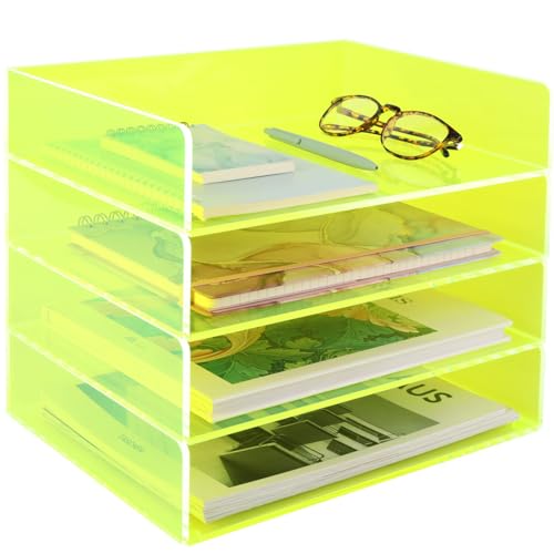 Aktenordner aus Acryl, 4-stöckig, stapelbar, Briefablage, Büro-Papieraufbewahrung, Schreibtisch-Dokumentensortierer, Neongrün Aktenordner aus Acryl, 4-stöckig, stapelbar, Briefablage, Büro-Papieraufbewahrung, Schreibtisch-Dokumentensortierer, Neongrün von Gelite