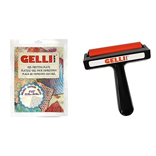 Gelli Arts GL013964721027 Gel-Druckplatte, 22,9 x 30,5 cm, transparent & GL013964749083 Brayer, rot/schwarz, M von Gelli Arts