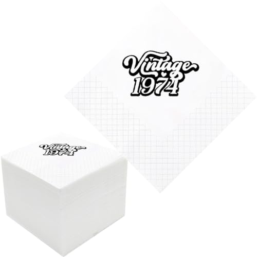 Geloar Cocktail-Servietten zum 50. Geburtstag, Vintage, 1974, 100 Stück, schwarz, Vintage-Papierservietten zum 50. Geburtstag, 2-lagig, 11,4 x 11,4 cm (Vintage 1974) von Geloar