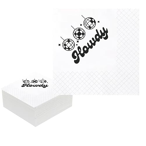 Geloar Howdy Cocktail-Servietten, 50 Stück Howdy Howdy Howdy Papierservietten für Western Cowgirl Disco Last Rodeo Nashville Junggesellinnenabschied Brautdusche Tischdekorationen 2-lagig, 12,7 x 12,7 Geloar Howdy Cocktail-Servietten, 50 Stück Howdy Howdy Howdy Papierservietten für Western Cowgirl Disco Last Rodeo Nashville Junggesellinnenabschied Brautdusche Tischdekorationen 2-lagig, 12,7 x 12,7 von Geloar