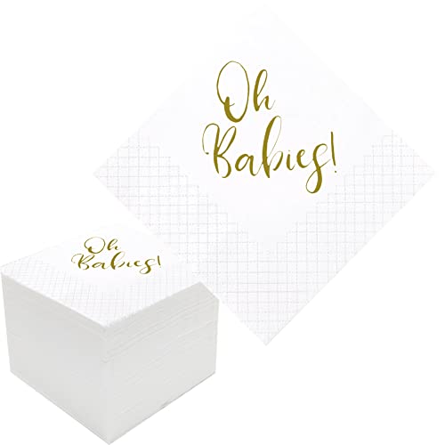 Geloar Oh Babies Cocktail-Servietten für Babyparty, 100 Stück, goldfarben, Oh Babies Zwillinge, Papier-Cocktail-Getränke-Servietten in Großpackung für Babyparty, 12-Lagen, 12x12x12 cm (Oh Babys) von Geloar