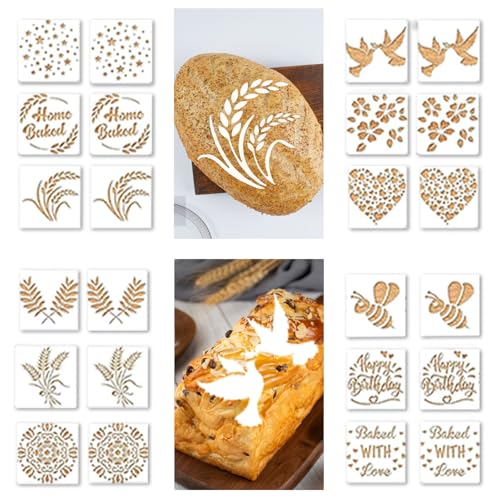 24 Stück Schablone für Brot, Kunsthandwerker, Brotschablonen, Brot Schablonen,Brot Muster Schablone, Kochschablone, Backvorlage, Brot, Kuchen von GeluEla
