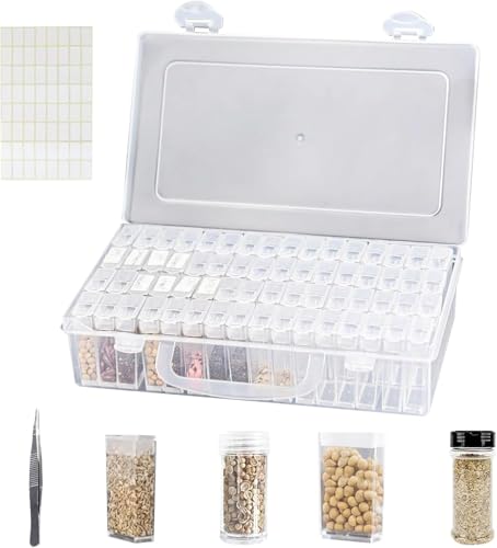 64 Slots Saatgut Aufbewahrung, Kunststoff Saatgut Aufbewahrungsbox mit 112 Etikettenaufklebern und Pinzette, Tragbare Samen Organizer für Gemüsesamen, Blumensamen, Diamond Painting Zubehör, Perlen 64 Slots Saatgut Aufbewahrung, Kunststoff Saatgut Aufbewahrungsbox mit 112 Etikettenaufklebern und Pinzette, Tragbare Samen Organizer für Gemüsesamen, Blumensamen, Diamond Painting Zubehör, Perlen von GeluEla