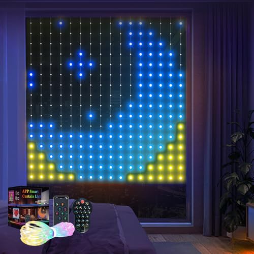LED Vorhang, Lichtervorhang, Curtain Lights, 1.6 × 1.6 m, lichterketten vorhang, 256 RGB Lichterkette, IP65 Wasserfest, Bluetooth APP und Fernbedienung für Backdrop Schlafzimmer von GeluEla