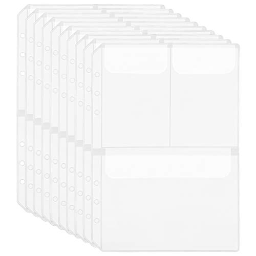 10 Stück A5 Größe 6 Löcher Binder Taschen Kunststoff Binder, 3 Separate Fächer, Transparent Bindertaschen Dokumententasche für Dokumente, Rechnungen, Ordner, Aufbewahrungstaschen von Geluode