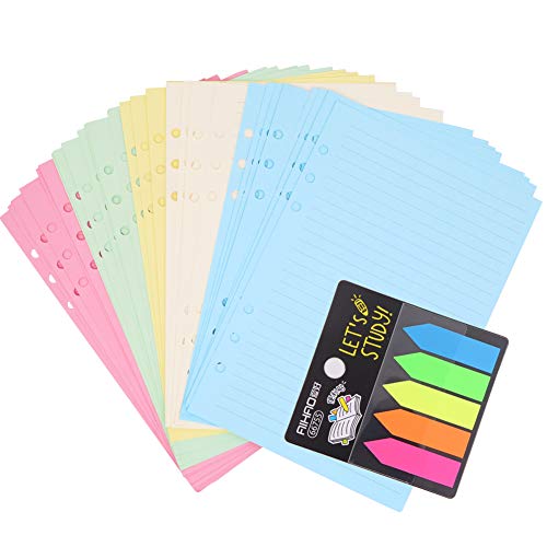100 Blatt farbiges A5-Nachfüllpapier, 6 gelochte Löcher, 21 x 14,2 cm, Notizpapier, lose Blätter, nachfüllbar, liniertes Papier und 100 Stück Haftnotizen, Klebezettel für Notizen, Meetings und Reisen. 100 Blatt farbiges A5-Nachfüllpapier, 6 gelochte Löcher, 21 x 14,2 cm, Notizpapier, lose Blätter, nachfüllbar, liniertes Papier und 100 Stück Haftnotizen, Klebezettel für Notizen, Meetings und Reisen. von Geluode