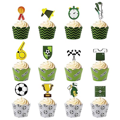 24 Stück Fußball Kuchen Cupcake Topper und Wrappers, Fußball Kuchen Dekorationen für Jungen Mädchen Kinder, Fußball Thema Dekorationen für Geburtstag Party Fußball Sport Party Zubehör 24 Stück Fußball Kuchen Cupcake Topper und Wrappers, Fußball Kuchen Dekorationen für Jungen Mädchen Kinder, Fußball Thema Dekorationen für Geburtstag Party Fußball Sport Party Zubehör von Geluode
