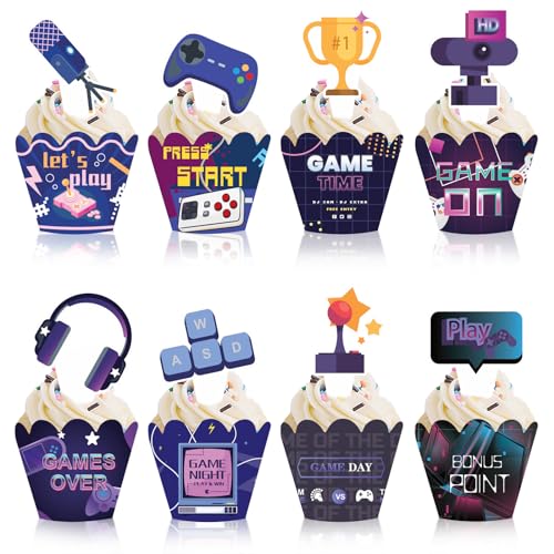 48 Stück Cupcake-Topper und Wrapper für Videospiele, für Kinder, Jungen, Mädchen, Gamepad Videospiel Cupcake-Dekorationen für Gamer, Geburtstag, Babyparty, Partyzubehör 48 Stück Cupcake-Topper und Wrapper für Videospiele, für Kinder, Jungen, Mädchen, Gamepad Videospiel Cupcake-Dekorationen für Gamer, Geburtstag, Babyparty, Partyzubehör von Geluode