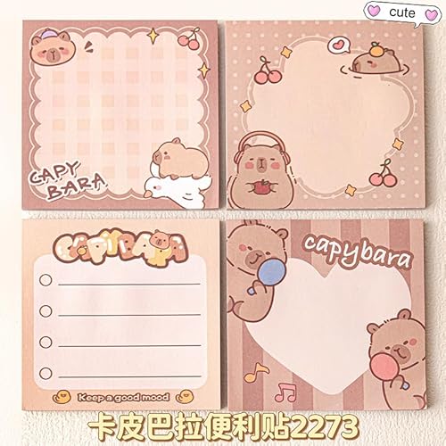 Capybara Haftnotizen, Capybara Haftnotizen, Kawaii, klein, selbstklebend, Memo-Notizblock, 4 Packungen mit 50 Blatt/Packung, 70 x 70 mm, selbstklebender Notizblock für Studenten, Lehrer, Kinder Capybara Haftnotizen, Capybara Haftnotizen, Kawaii, klein, selbstklebend, Memo-Notizblock, 4 Packungen mit 50 Blatt/Packung, 70 x 70 mm, selbstklebender Notizblock für Studenten, Lehrer, Kinder von Geluode