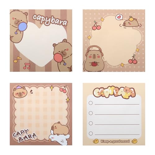 Capybara Haftnotizen, Capybara Haftnotizen, Kawaii, klein, selbstklebend, Memo-Notizblock, 4 Packungen mit 50 Blatt/Packung, 70 x 70 mm, selbstklebender Notizblock für Studenten, Lehrer, Kinder Capybara Haftnotizen, Capybara Haftnotizen, Kawaii, klein, selbstklebend, Memo-Notizblock, 4 Packungen mit 50 Blatt/Packung, 70 x 70 mm, selbstklebender Notizblock für Studenten, Lehrer, Kinder von Geluode