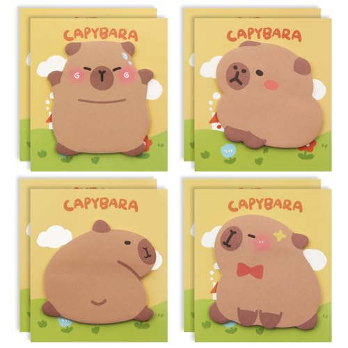 Capybara Haftnotizen, Kawaii Shy Little Capybara, selbstklebende Blöcke, niedliche Memo-Notizen, 8 Packungen mit 30 Blatt/Packung, Büro, Schule, Studienbedarf für Studenten, Lehrer, Kinder, Frauen, von Geluode