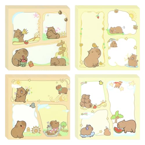 Capybara Haftnotizen, Kawaii Shy Little Capybara, selbstklebende Blöcke, niedliche Notizen, 4 Packungen mit 100 Blatt/Packung, Büroschule, Lernbedarf für Studenten, Lehrer, Kinder, Frauen, 400 Stück Capybara Haftnotizen, Kawaii Shy Little Capybara, selbstklebende Blöcke, niedliche Notizen, 4 Packungen mit 100 Blatt/Packung, Büroschule, Lernbedarf für Studenten, Lehrer, Kinder, Frauen, 400 Stück von Geluode