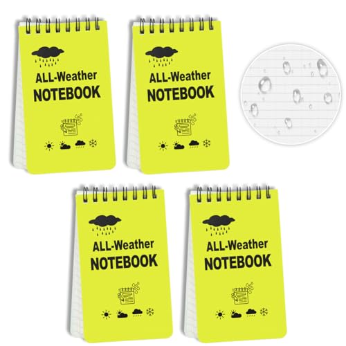 Geluode 4 Pack Wasserdichtes Notizbuch für jedes Wetter, 7,6 x 12,7 cm, Taschennotizblock, Allwetter Notizblock mit Spiralbindung, Tarnnotizblock zur Aufzeichnung von Aktivitäten im Freien von Geluode