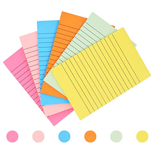 Geluode 6 Stück Haftnotiz Liniert, Linie Bunte Haftnotizen, Linie Selbstklebende Notizen für Schule und Büro, 10 x 15 cm, 6 Farben Kollektion, 50 Blatt von Geluode