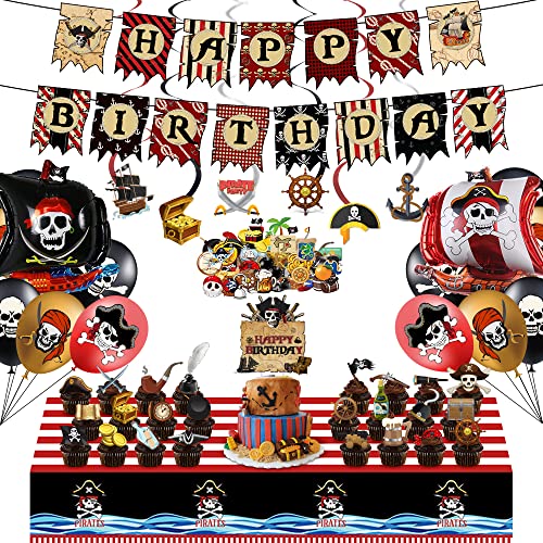 Kindergeburtstag Piraten Dekoration,103PCS Piraten Party Geburtstag Deko mit Happy Birthday Banner, Tischdecke, Luftballons, Hängende Wirbel, Cupcake Toppers, Aufkleber für Kinder Jungen Geburtstag Kindergeburtstag Piraten Dekoration,103PCS Piraten Party Geburtstag Deko mit Happy Birthday Banner, Tischdecke, Luftballons, Hängende Wirbel, Cupcake Toppers, Aufkleber für Kinder Jungen Geburtstag von Geluode