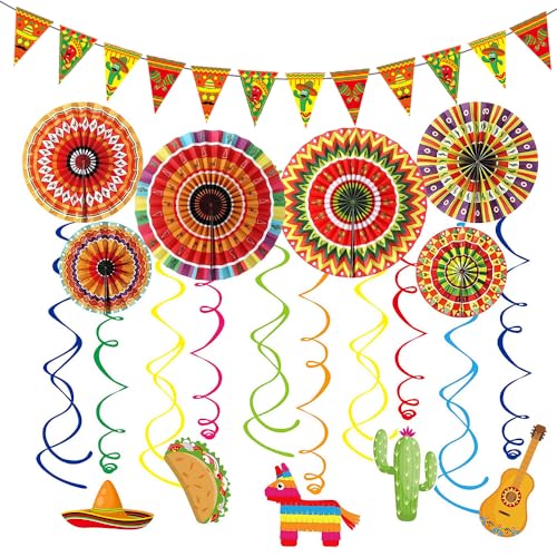 Mexikanisches Fiesta-Party-Dekorationsset, 6 Fiesta hängende Papierfächer 1 Dreieck-Banner Wimpelkette mit Cinco De Mayo Fiesta hängenden Wirbel für mexikanischen Karneval, Festival, Taco, Dienstag, Mexikanisches Fiesta-Party-Dekorationsset, 6 Fiesta hängende Papierfächer 1 Dreieck-Banner Wimpelkette mit Cinco De Mayo Fiesta hängenden Wirbel für mexikanischen Karneval, Festival, Taco, Dienstag, von Geluode