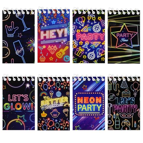 Mini-Notizblöcke in Neonfarben, 8 Stück, mit Spiralbindung, leuchtet leuchtend, kleine Taschennotizblöcke, Tagebuch, fluoreszierend, Party-Geschenktüten, gefüllt für 80er-, 90er-Jahre, Disco, Neon Mini-Notizblöcke in Neonfarben, 8 Stück, mit Spiralbindung, leuchtet leuchtend, kleine Taschennotizblöcke, Tagebuch, fluoreszierend, Party-Geschenktüten, gefüllt für 80er-, 90er-Jahre, Disco, Neon von Geluode