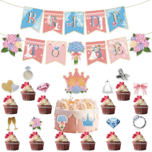 Party-Dekorationen für die zukünftige Braut – Junggesellinnenabschied-Dekorationen umfassen Bride to Be Banner, Liebesherz, Ringkuchen, Cupcake-Topper für Hochzeit, Brautparty, Verlobung von Geluode
