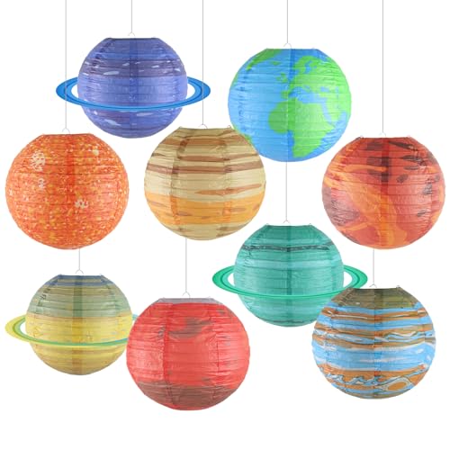 Planeten-Papierlaternen, 25 cm Weltraum-Party-Dekorationen, Laterne mit 9 Planeten des Sonnensystems, Hängende Sonnensystem-Laternen für Kinder, Astronauten-Partyzubehör, Galaxie-Geburtstagsdekoration von Geluode