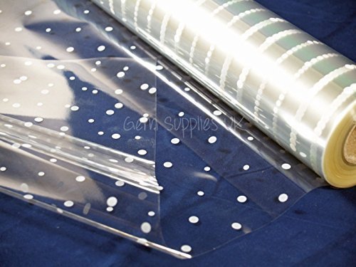Gem 2m x 80cm White Dot Cellophane (Folded) Florist Clear Wrap Hamper Flowers/Bouquet Gift Wrapping (40 Micron Florist Grade) by von Gem