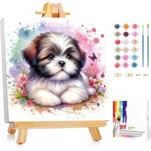 Gemartmall Hund Malen Nach Zahlen Kinder mit Rahmen- Tier Malen Nach Zahlen Kinder ab 7 mit Rahmen für Basteln DIY Bastelset(20x20cm) von Gemartmall