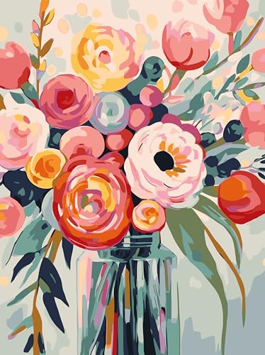 Gemartmall Malen Nach Zahlen Blumen-Malen Nach Zahlen Erwachsene Blumen Mit Pinseln und Acrylfarbe, DIY Set Basteln Erwachsene mit Pinseln und Acrylfarben für Home Decor(Rahmenlos,30x40cm) von Gemartmall