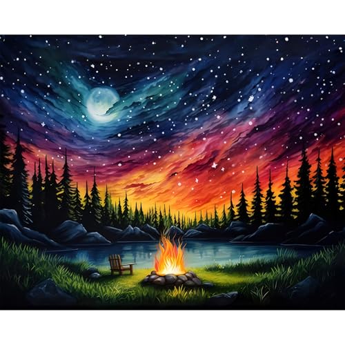 Gemartmall Malen Nach Zahlen Erwachsene Sternenhimmel- Malen Nach Zahlen Lagerfeuer, Camping im Wald Diy Malen Nach Zahlen Erwachsene zur Geschenk und Heimdekoration 40x50 cm von Gemartmall