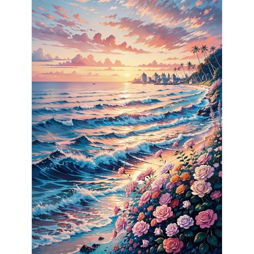 Gemartmall Ozean Malen Nach Zahlenn Erwachsene-Meerblick Malen Nach Zahlen für Erwachsene,Wellen Acrylfarbe Malen Nach Zahlen Erwachsene Set zur Geschenk und Heimdekoration 30x40 cm von Gemartmall