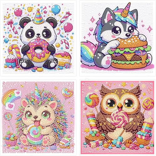 Diamond Painting Kinder 4er Set- 15x15 CM Tiere Diamant Painting Bilder Kinder, 5D DIY Diamantmalerei Kit Geschenk für Jungen Mädchen von Gemartmall