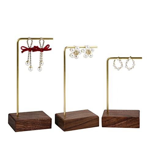 GemeShou 3 Stück Eichenholz-Anhänger-Ohrring-Ständerhalter, Halsband-Ohrring-Ausstellungsstücke zum Verkauf von Schmuck, Mini-Messing-Ohrring-Befestigungsstücke 【Eichenholz】 von GemeShou