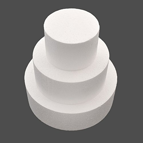 Gemini_mall Kuchenattrappe, rund, aus Polystyrol, gerade Kante, in den Größen 10,2 cm, 15,2 cm und 20,3 cm weiß von Gemini_mall