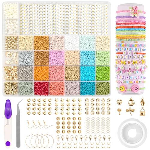 Gemtte 12000+ Perlen zum Auffädeln, Armbänder Selber Machen 3mm Perlen für Armbänder Perlen Set Kinder, Erwachsener zu Weihnachten, Feiertage, Geburtstage, Partys (Morandi) von Gemtte