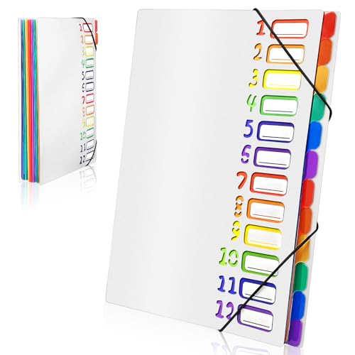 Gemtte Fächermappe A4, Mappen Ordnersystem mit 12 Fächern, 24 Taschen Dokumentenmappe Folder, Bunte Wasserdicht Ordnungsmappe für Schule Bürobedarf (Weiß) von Gemtte