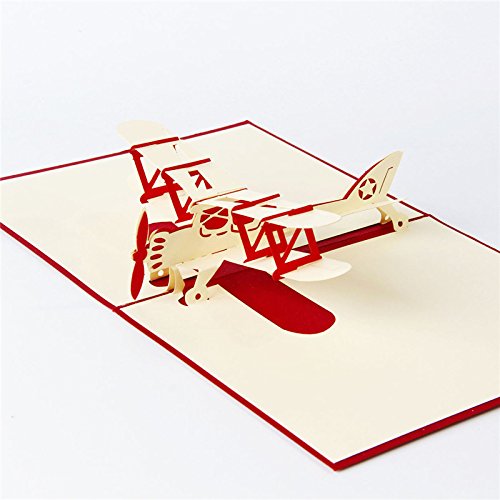 Medigy 3D POP UP Grußkarte Handgemacht Blume Korbp Flugzeug Blanko-Karten Segen Papier Klappkarten Business Geschenkkarte Glückwunschkarten Rot von Medigy