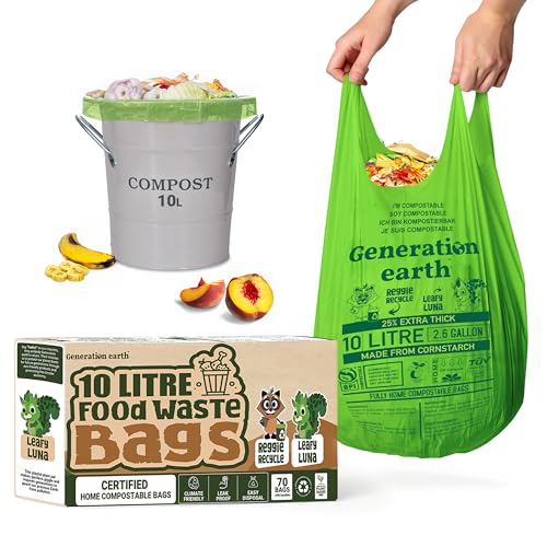 70 Beutel 10 l | super starke Lebensmittelabfälle Maisstärke kompostierbare Müllbeutel | biologisch abbaubare Müllbeutel | Müllbeutel | Kompostbeutel für Caddy | kompostierbare Müllbeutel | Generation von Generation earth