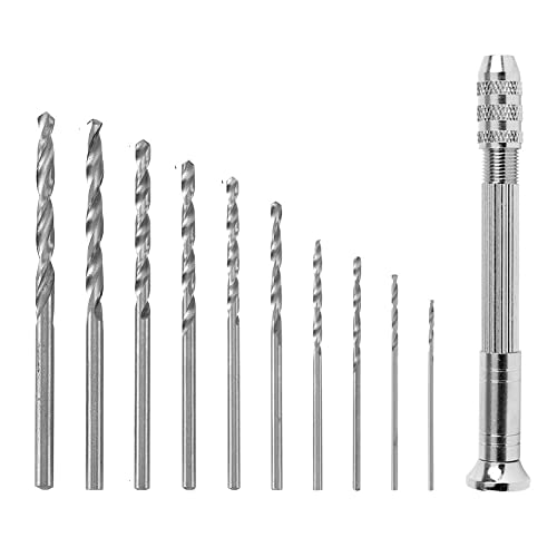 1/10/11-teiliges Mini-Handbohrer-Set mit 10-teiligem Schnellarbeitsstahl-Spiralbohrer-Sethalter, Doppelbohrfutter, Handbohrer, kleiner Stiftschraubstock (Größe: nur 10 x Bohrer) von Generic