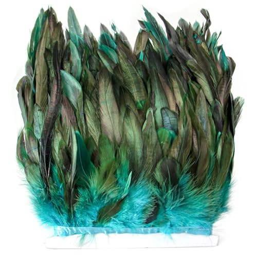 1 Meter natürliche Hahnenfeder-Bordüre, 15–20 cm, Band für Kleidung, Nähen, Dekoration, Hochzeitszubehör, Basteln, Seeblau von Generic
