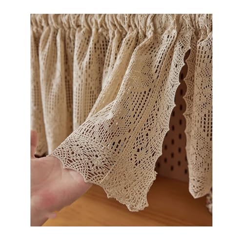 1 Panel Häkeloptik Scheibengardine, Landhausstil Stangedurchzug Gardinen Fenster Halb Transparent Lichtfilterung Kurzgardinen für Schlafzimmer Balkontür Wäscherei, B x H(Beige,180x65cm(71x26in)) von Generic