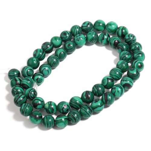 1 Strang natürliche Malachit-Steinperlen, lose Abstandshalter für Schmuckherstellung, Armband, Halskette, ES, 8 mm (40 Stück) von Generic