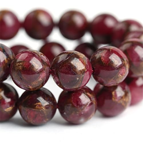 1 Strang runde Natursteinperlen, lose Abstandshalter-Perlen für Schmuckherstellung, DIY-Armband, rot, 10 mm (37 Stück) von Generic