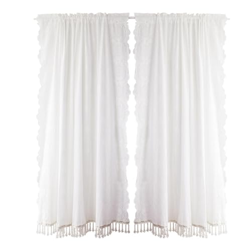 1 Stück Baumwolle Scheibengardine, Landhausstil Stangedurchzug Kurzgardinen Halb Transparent Privatsphäre Fenstergardinen für Schlafzimmer Balkon Esszimmer, B x H(White,135x180cm(53x71in)) von Generic