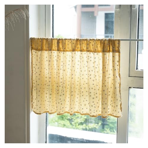 1 Stück Halb Transparent Fenstergardinen, Landhausstil Stangedurchzug Kurzgardinen Deko Privatsphäre Fenstergardinen für Schlafzimmer Wäscherei Bauernhaus, B x H(Yellow,60x90cm(24x35in)) von Generic