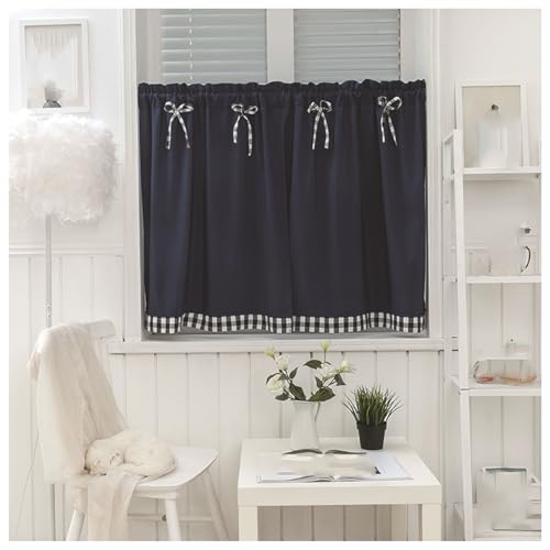 1 Stück Landhausstil Kurzgardinen, Halb Transparent Kurz Gardinen Fenster Stangedurchzug Scheibengardine Bistrogardinen für Balkontür Wäscherei Wohnwagen, B x H(Blue,130x40cm(51x16in)) von Generic