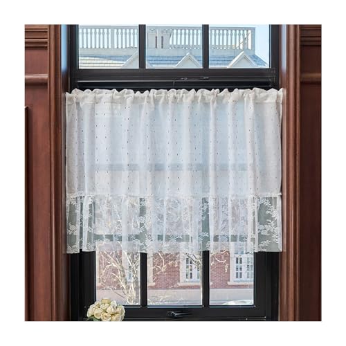 1 Stück Landhausstil Kurzgardinen, Transparent Voile Klein Fenstervorhang Stangedurchzug Gardinen Fenster Klein Fenstervorhang für Wohnzimmer Bauernhaus Esszimmer, B x H(White,150x60cm(59x24in)) von Generic
