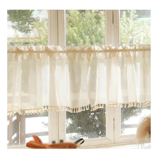 1 Stück Landhausstil Scheibengardine, Halb Transparent Lichtfilterung Klein Fenstervorhang Stangedurchzug Kurzgardinen für Wohnzimmer Schlafzimmer Balkon, B x H(Beige,250x100cm(98x39in)) von Generic