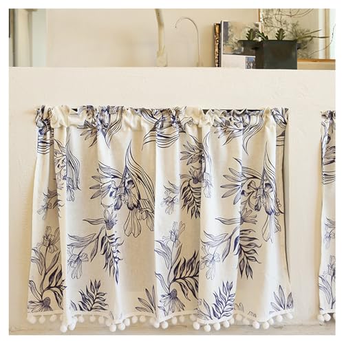 1 Stück Leinen Baumwolle Fenstergardinen, Landhausstil Stangedurchzug Kurzgardinen Halb Transparent Bedrucktem Scheibengardine für Schlafzimmer Wäscherei Büros, B x H(White,130x70cm(51x28in)) von Generic